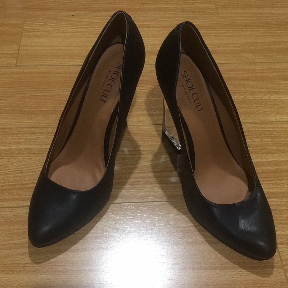 Black heels with transparent acrylic heels
